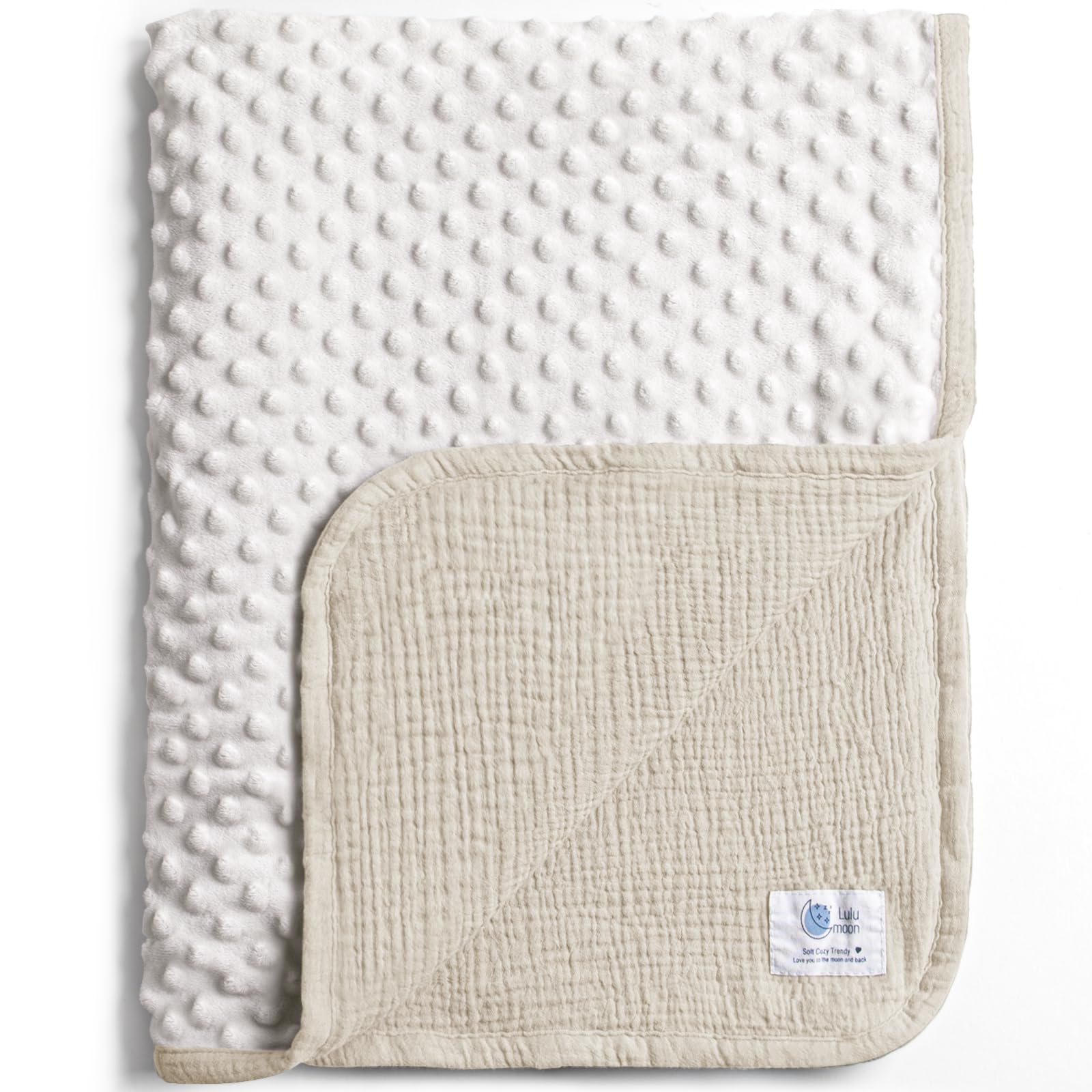 lulumoon baby blanket close-up shows minky-dot texture for gentle newborn comfort