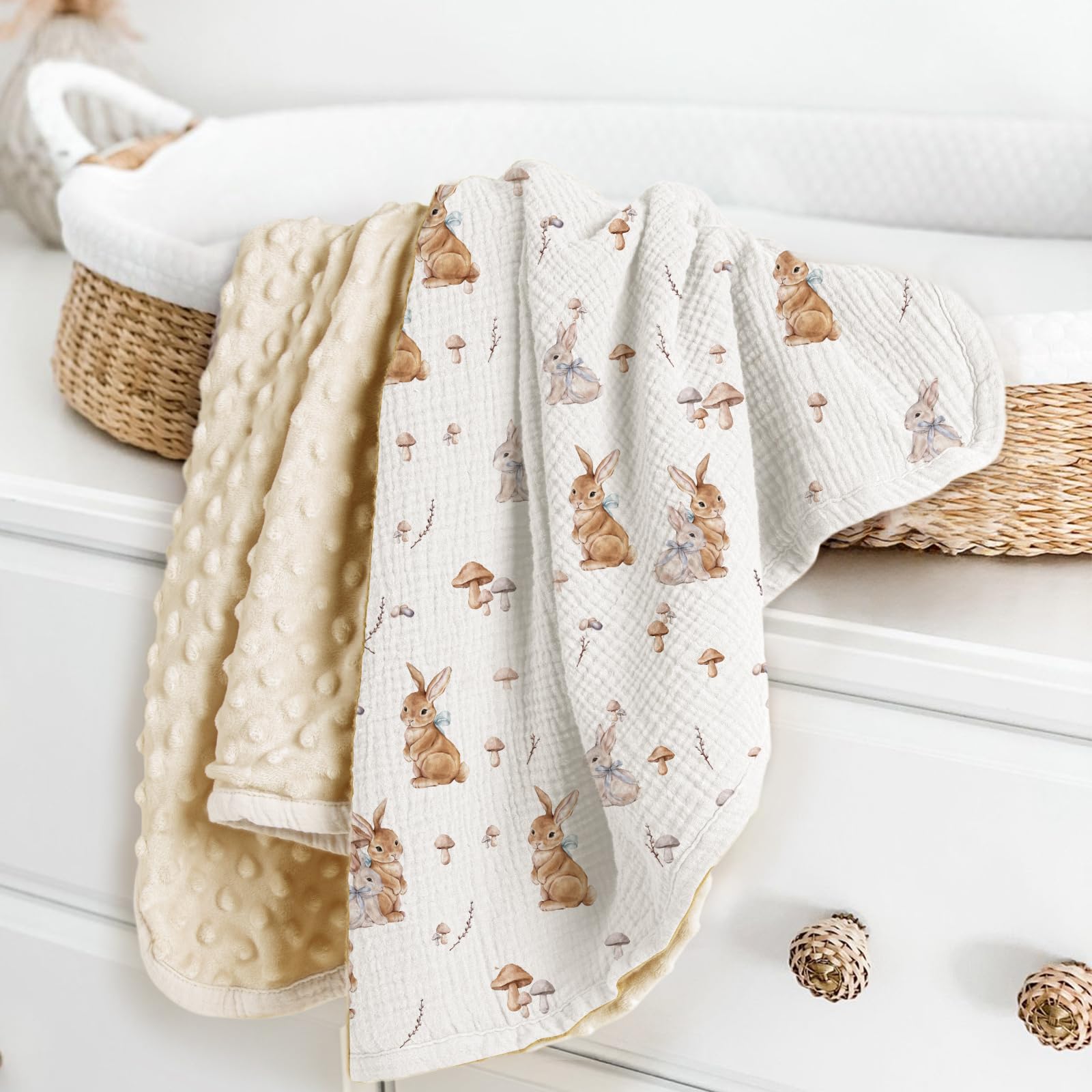 Lulumoon muslin front bunny-print blanket offers breathable comfort for daytime naps.