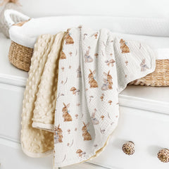 Lulumoon muslin front bunny-print blanket offers breathable comfort for daytime naps.