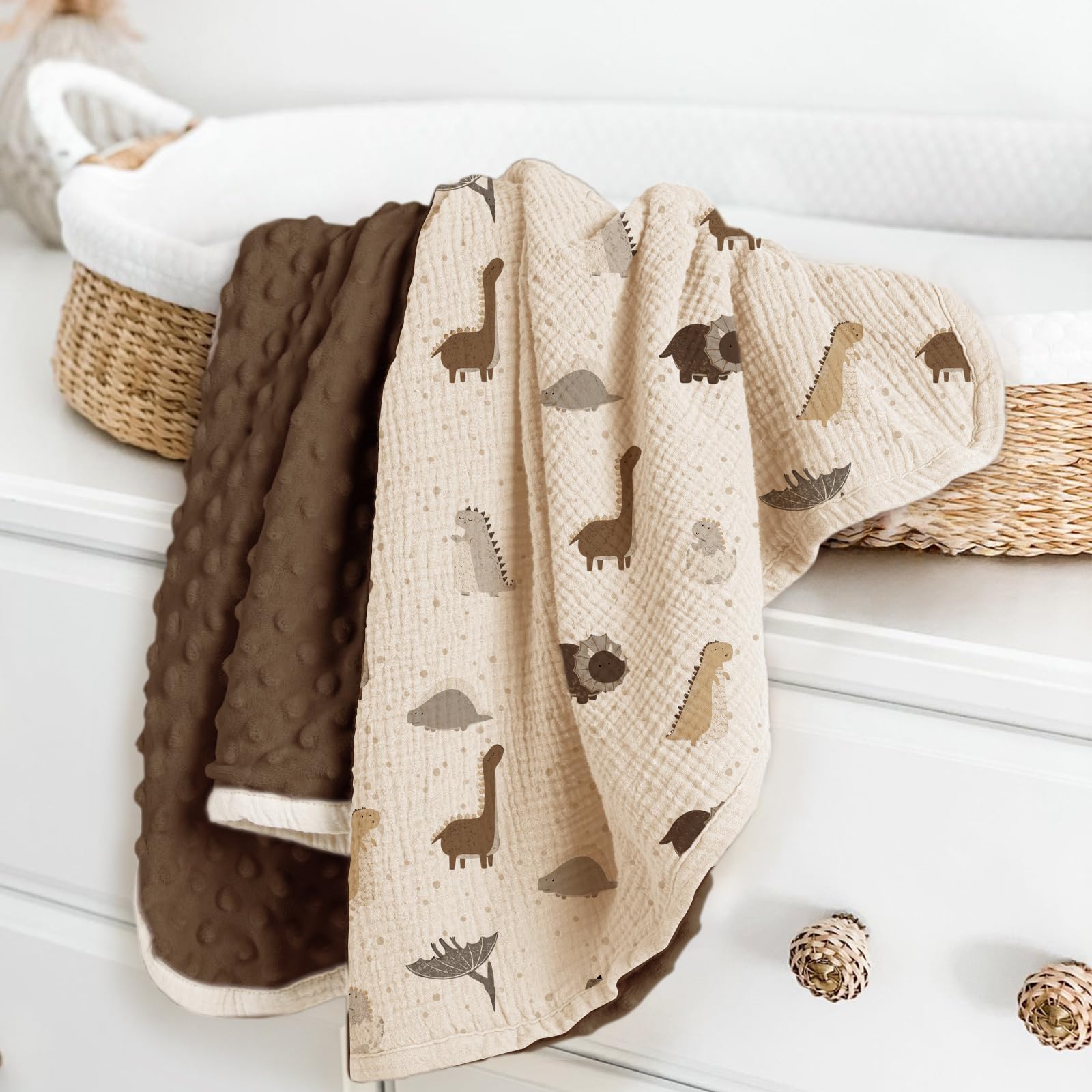 lulumoon muslin-front minky-back blanket with breathable warmth