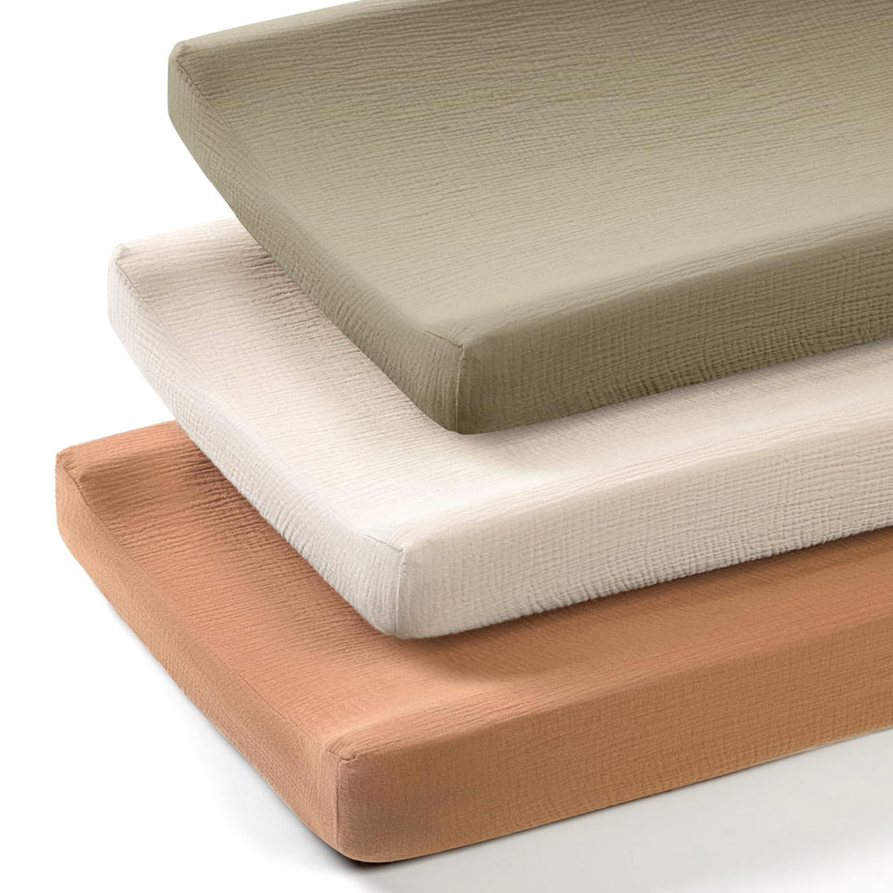 Lulumoon baby changing pad cover close-up shows soft muslin fabric for gentle skin