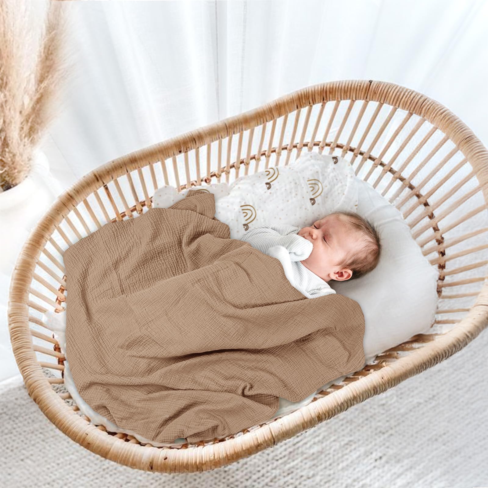 Lulumoon baby muslin swaddle blanket as soft play mat for tummy time.
