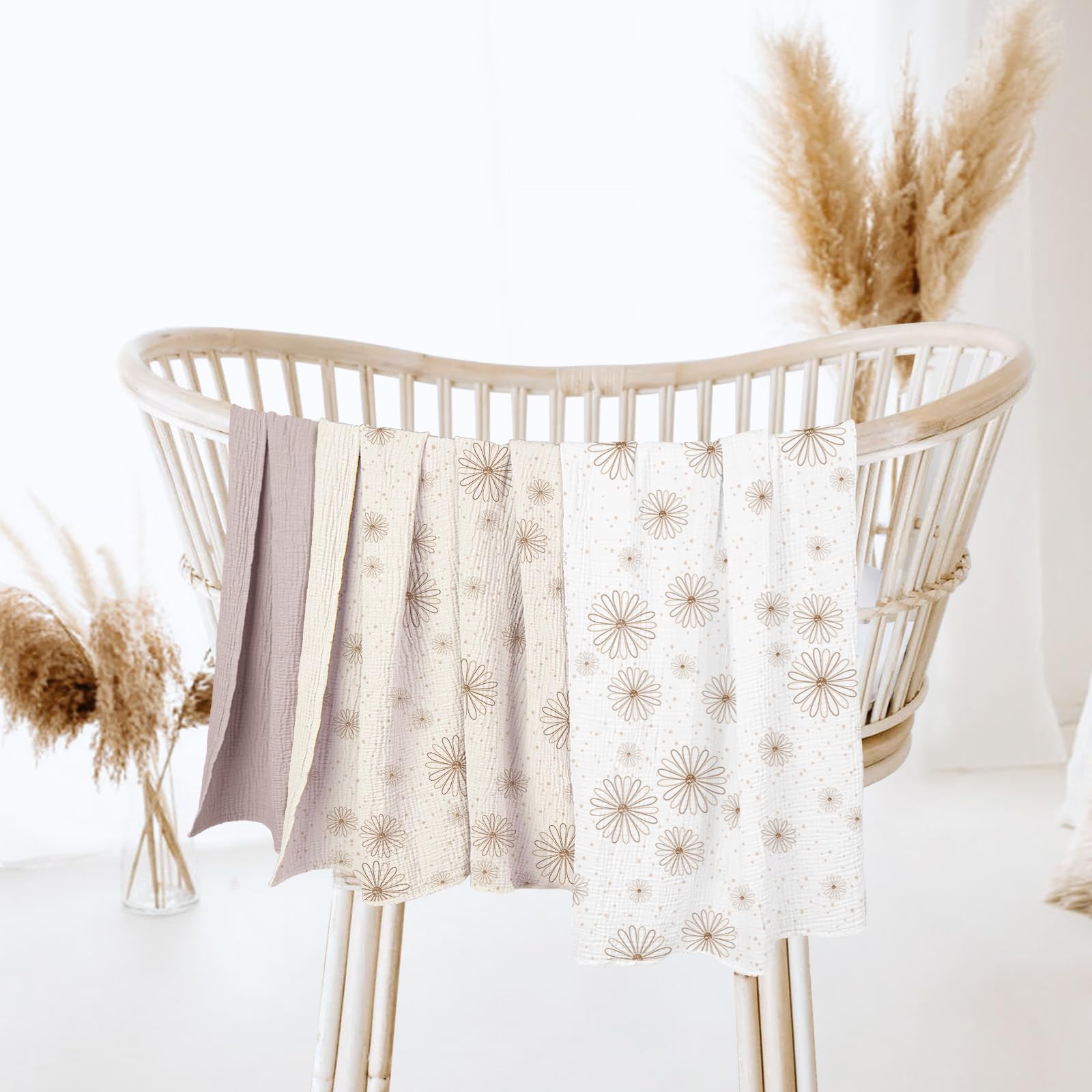 Lulumoon swaddle blanket SandDaisy folded neatly for storage and gifting