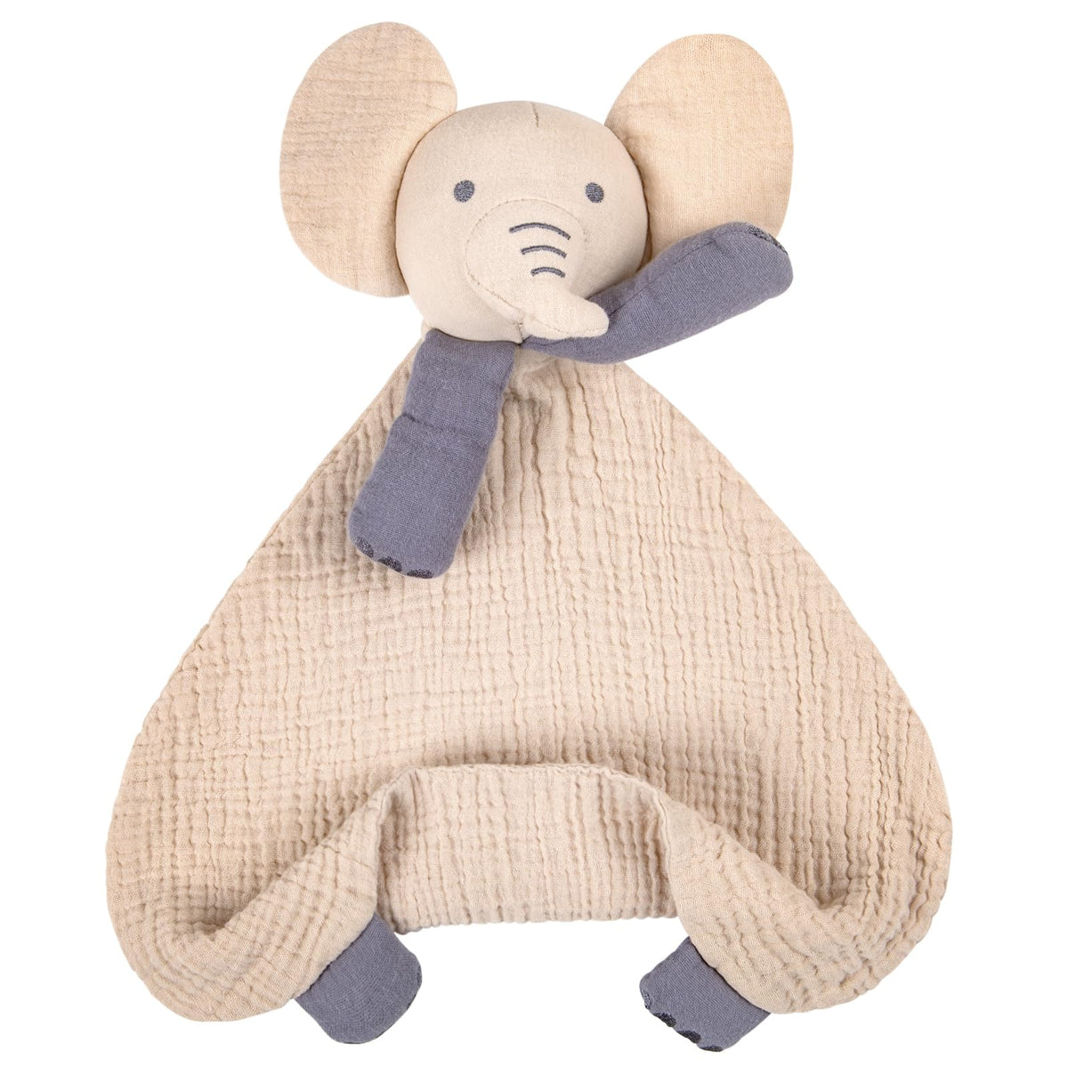 Lulumoon Baby Security Blanket Elephant closeup—soft gauze for gentle skin comfort
