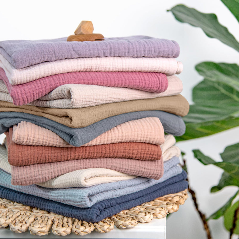 Lulumoon baby shower gift set grey muslin blankets ready to gift.