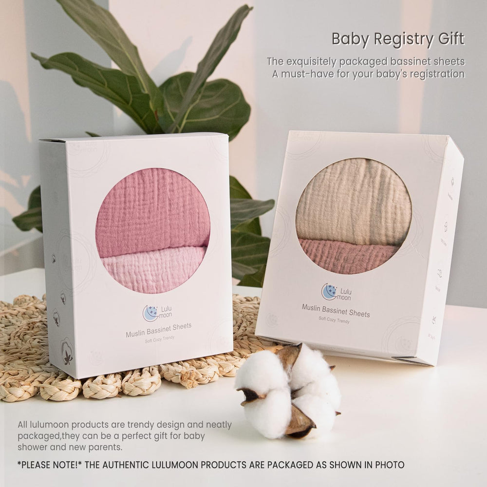 lulumoon two-pack bassinet sheets folded and ready for drawer storage
