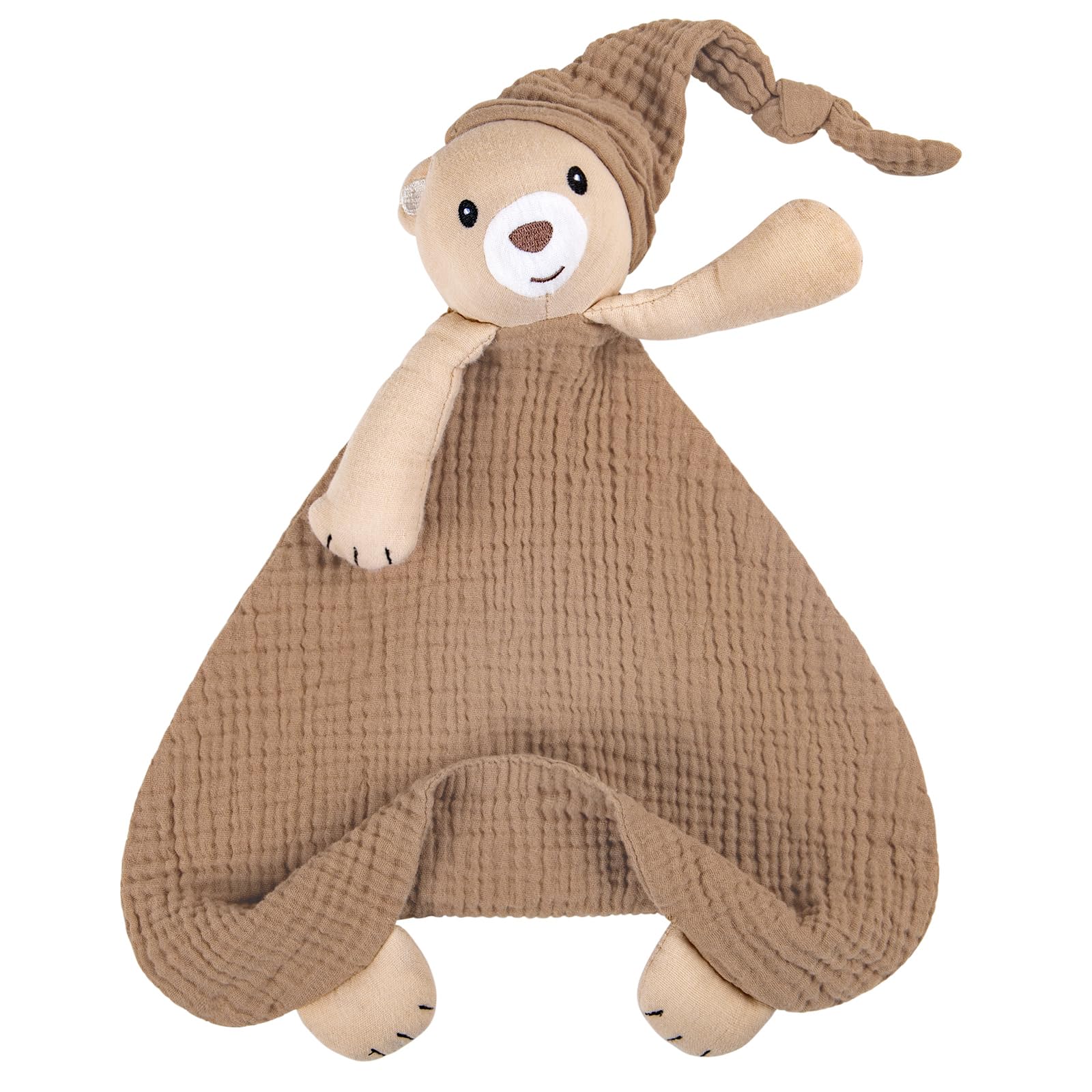 Lulumoon bear baby security blanket close-up shows soft gauze for gentle skin.