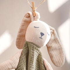 Lulumoon Bunny Lovey in daycare scene for nap-time comfort