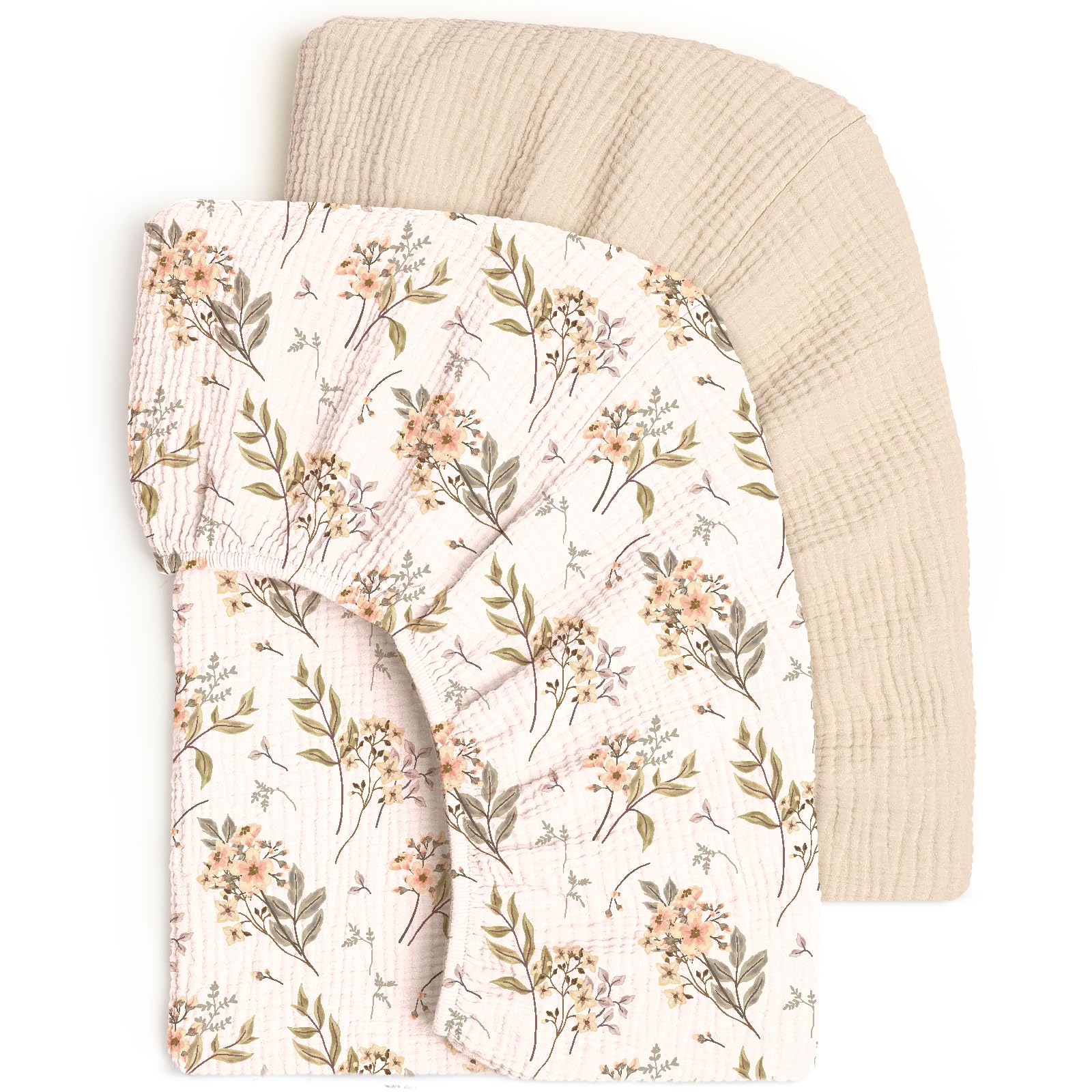 Lulumoon fitted crib sheets: soft muslin close-up shows gentle texture for baby's skin.