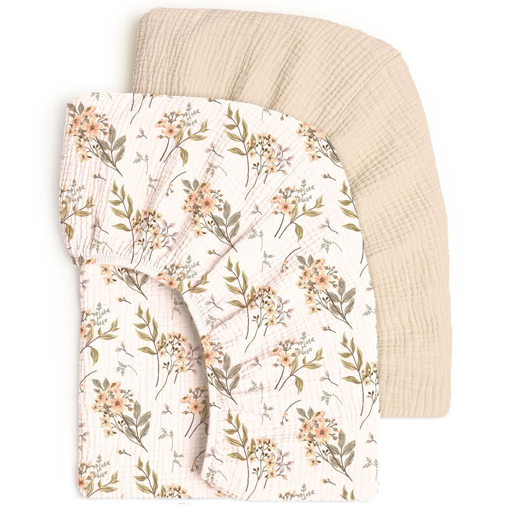Lulumoon fitted crib sheets: soft muslin close-up shows gentle texture for baby's skin.