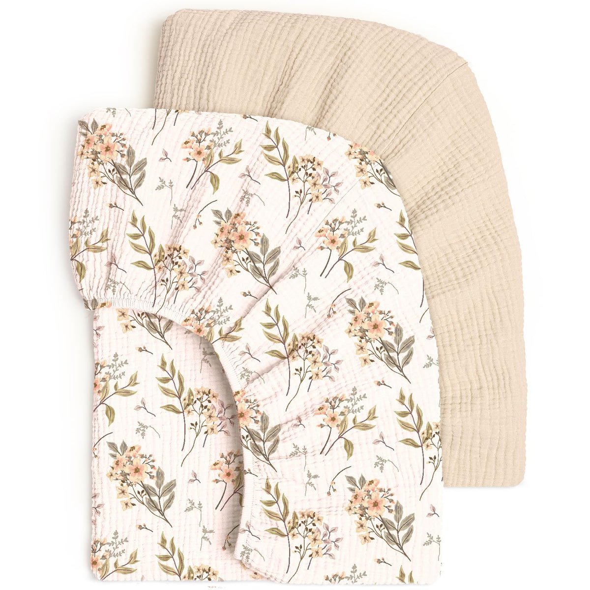 Lulumoon fitted crib sheets: soft muslin close-up shows gentle texture for baby's skin.