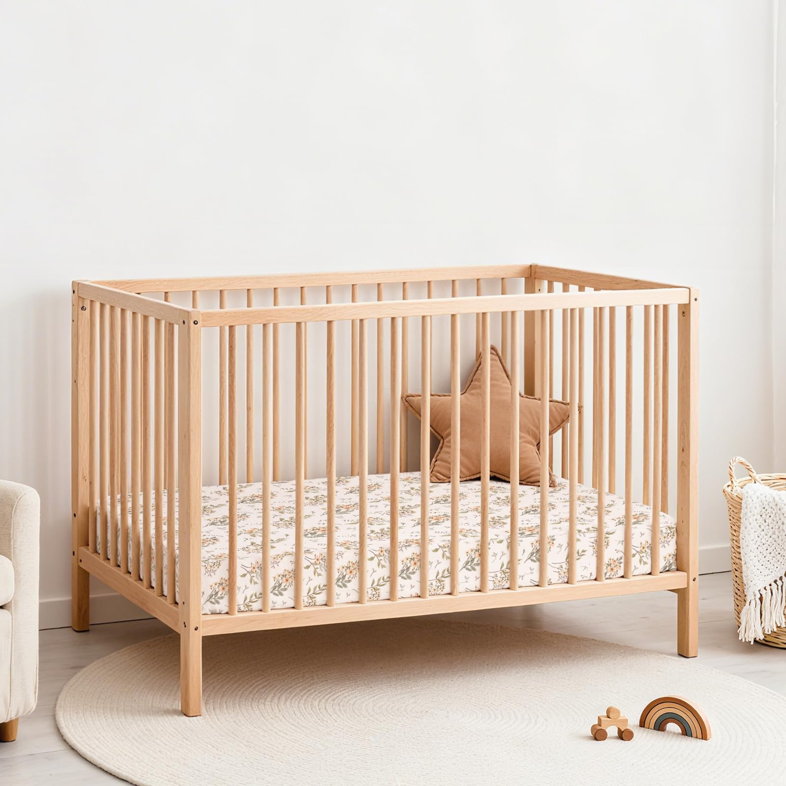 Lulumoon fitted crib sheets: soft-breathable muslin texture details for baby comfort.
