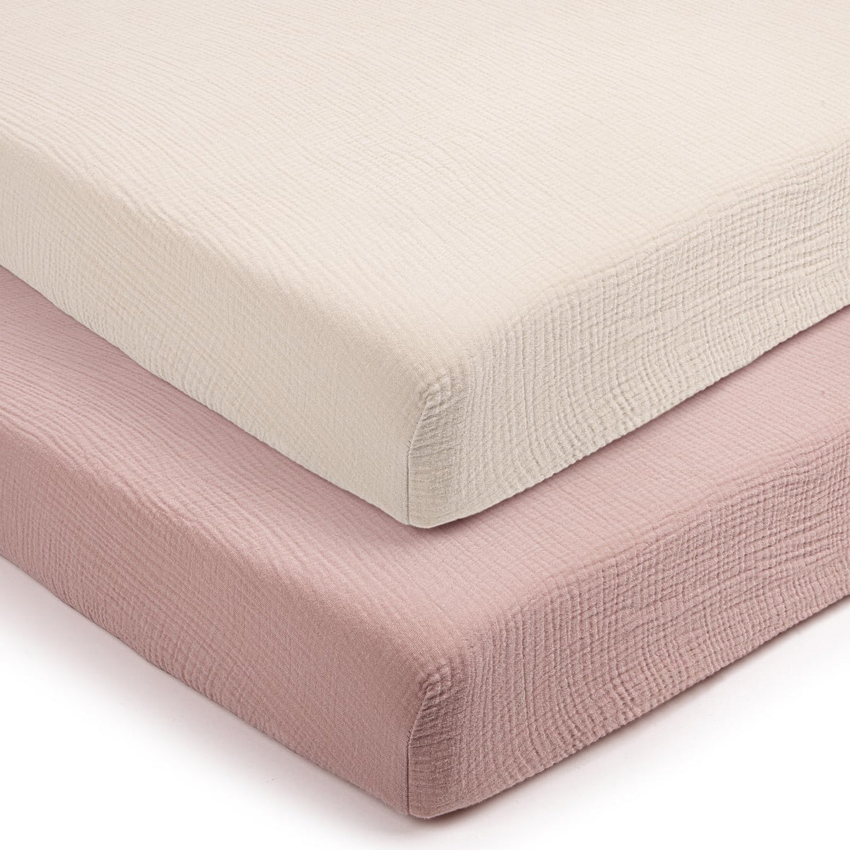 Lulumoon fitted pack-and-play sheets in soft muslin cotton for newborn comfort