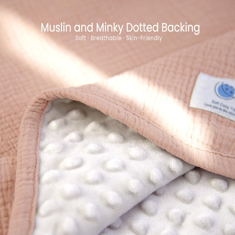 lulumoon muslin baby blanket pink 30x40 size displayed for newborn cuddles