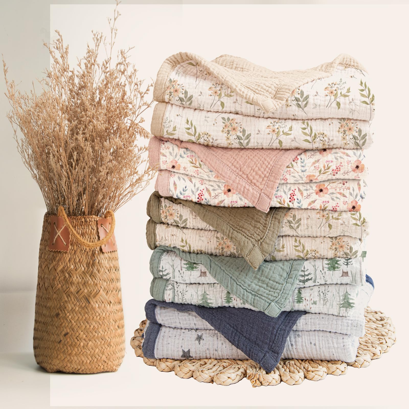 Lulumoon Muslin Baby Blanket neatly folded showing easy care