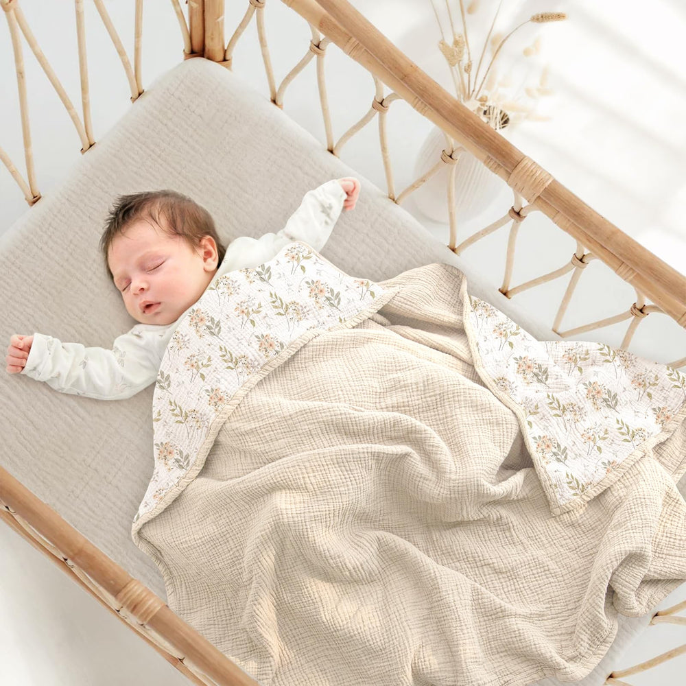 Lulumoon Muslin Baby Blanket 47x47 dimensions laid flat for cozy snuggling and travel