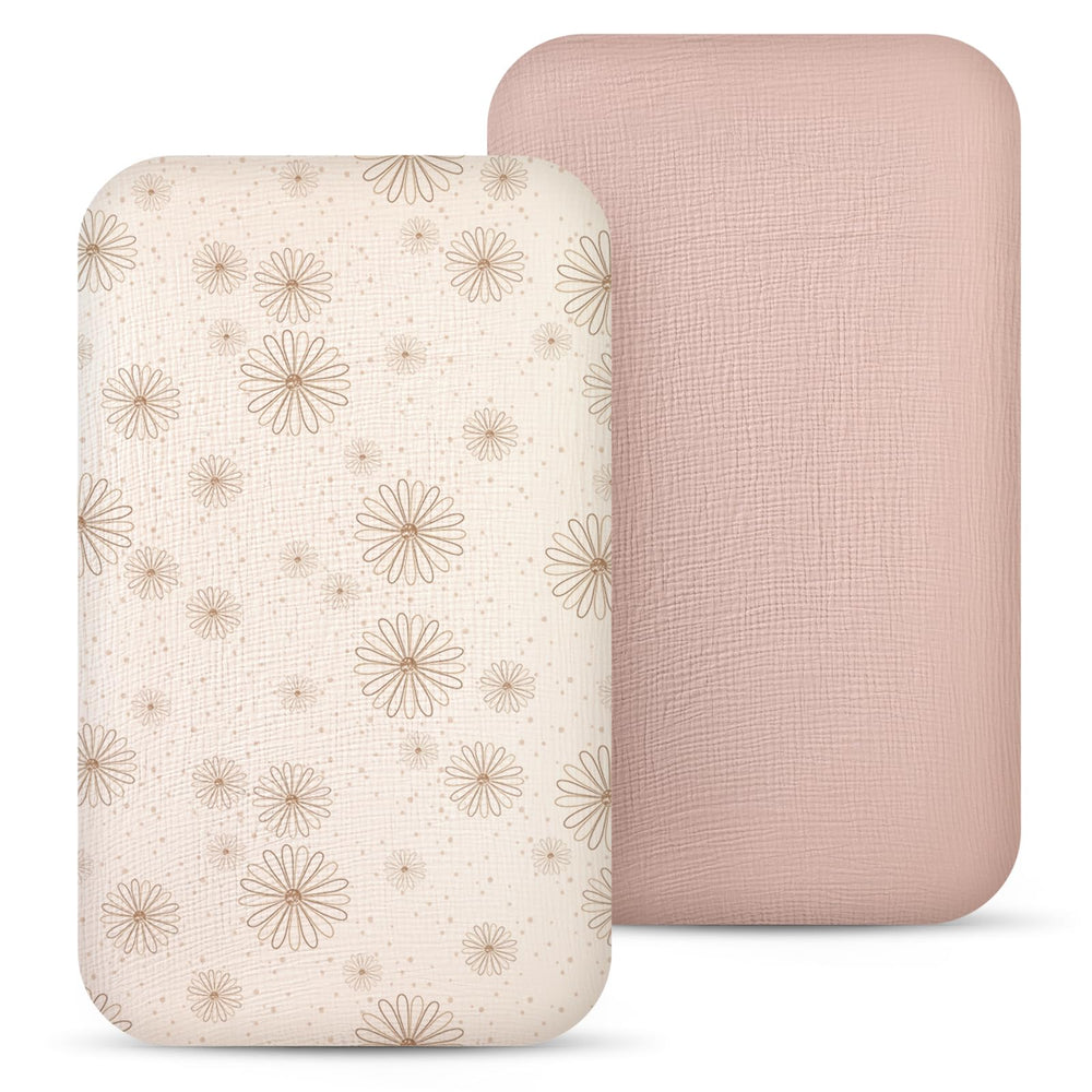 lulumoon muslin bassinet sheet close-up shows breathable cotton for baby's comfort