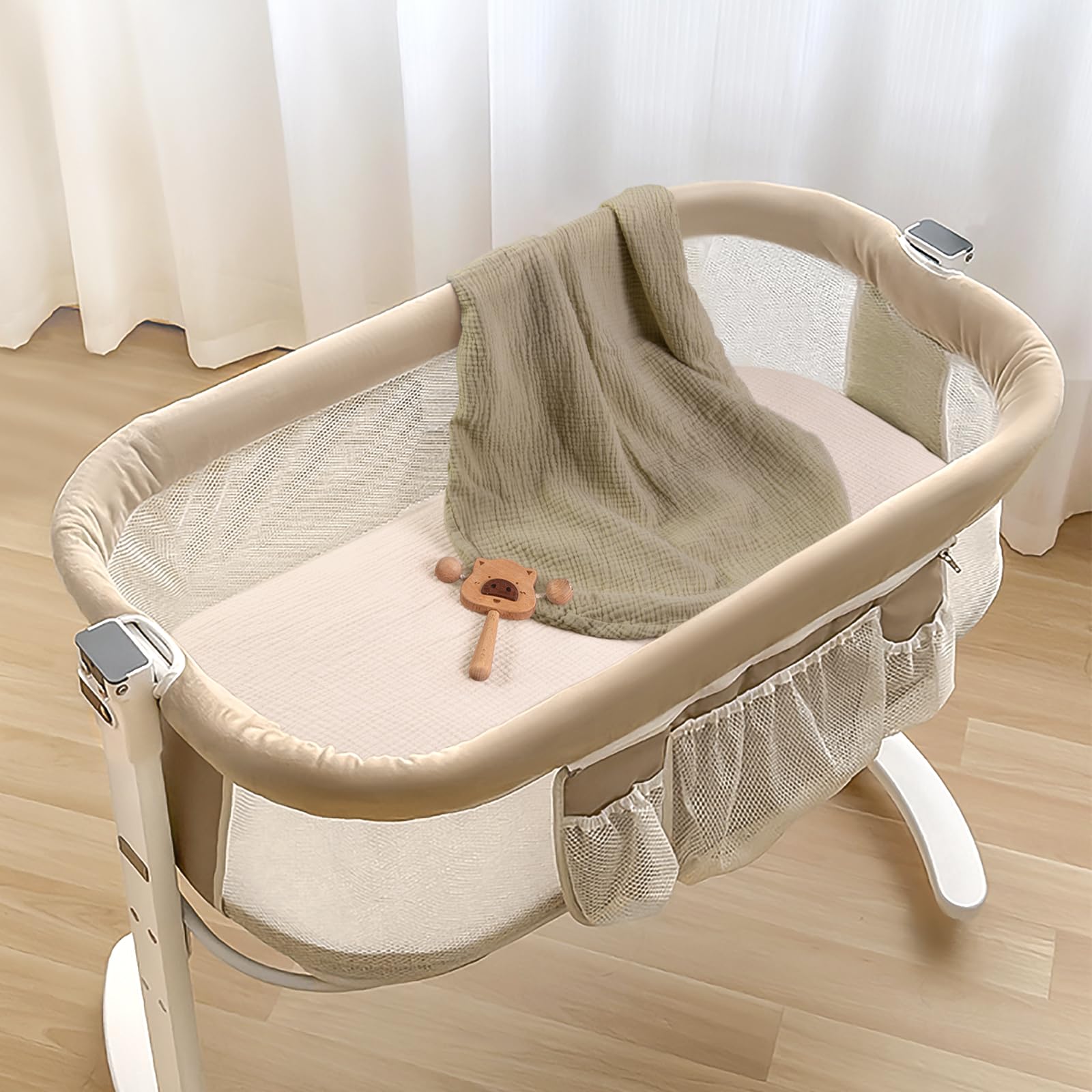 lulumoon muslin bassinet sheets breathable fabric promotes airflow for comfort.