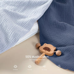 Lulumoon muslin bassinet sheets care — machine wash cold, tumble dry low.