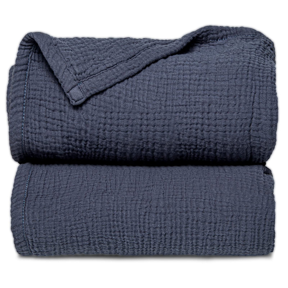 Lulu Moon Muslin Blanket blue baby crib fold shows cozy breathable comfort