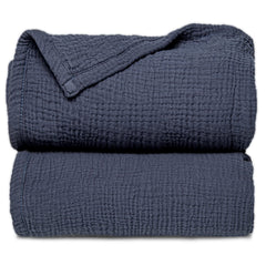 Lulu Moon Muslin Blanket blue baby crib fold shows cozy breathable comfort