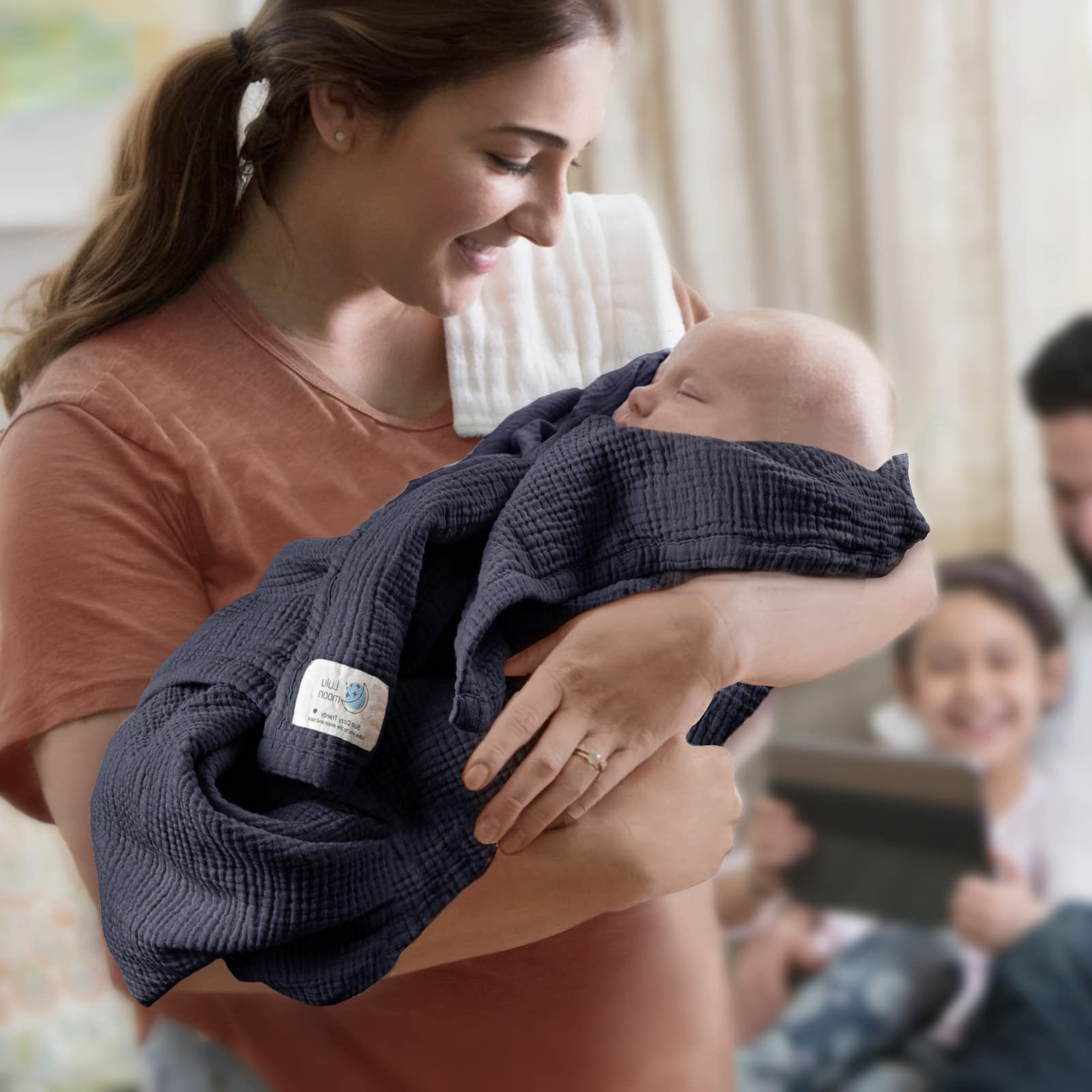 Lulu Moon Muslin Blanket blue easy-care machine wash keeps it simple