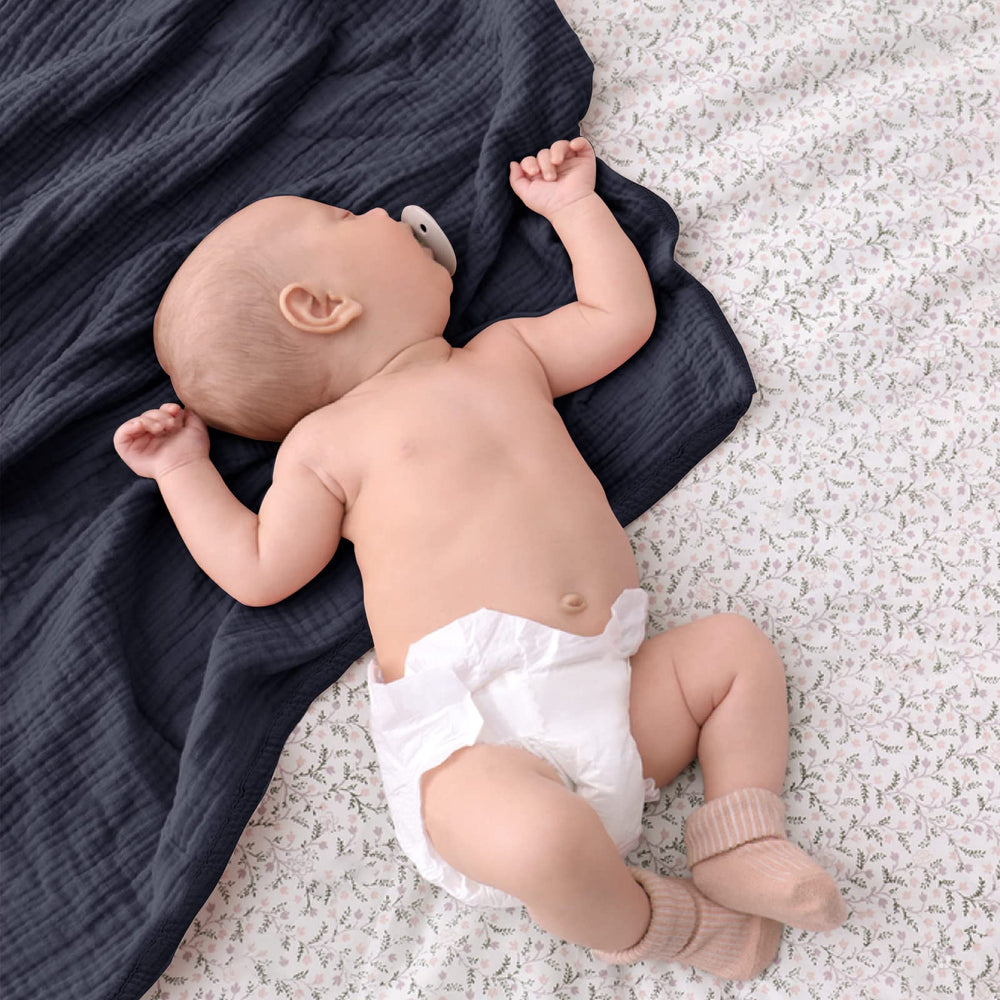 Lulu Moon Muslin Blanket blue naptime use for versatile baby comfort