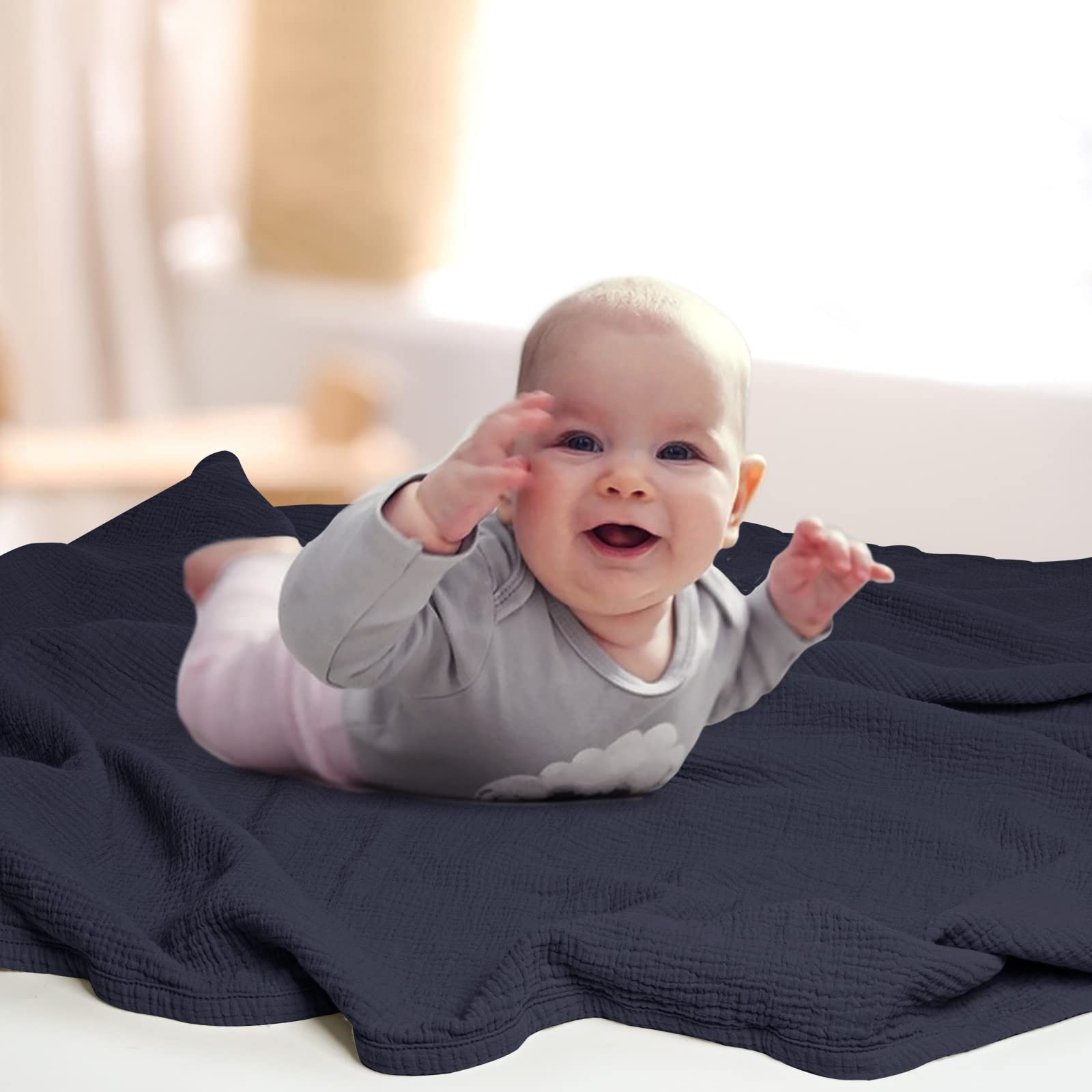Lulu Moon Muslin Blanket blue travel stroller use for on-the-go ease