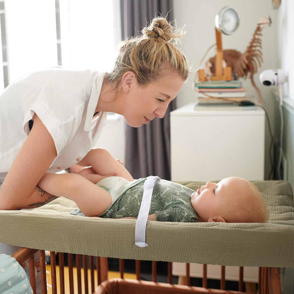 lulumoon muslin changing pad cover safety holes for belt access