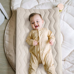 lulumoon muslin-changing-pad-cover size-fit close-up confirms 17x33 inches for standard pads