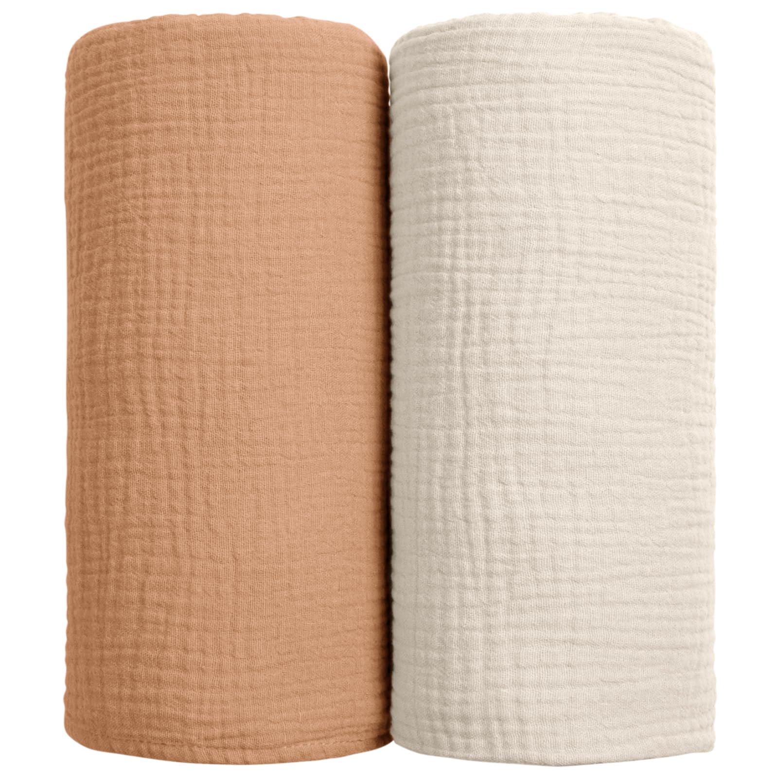 lulumoon muslin swaddle blanket caramel pack closeup shows breathable cotton touch for sensitive skin