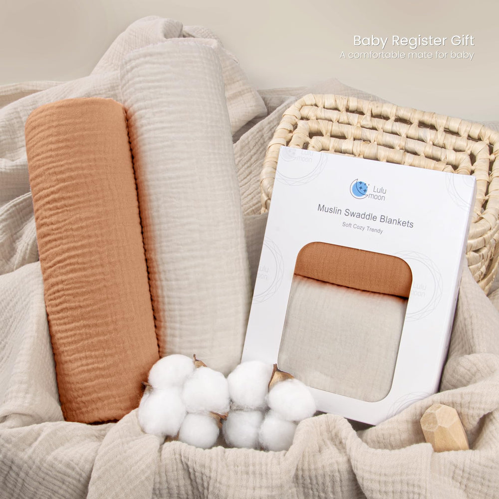 lulumoon muslin swaddle blanket caramel soft-touch fabric ideal for all-season layering