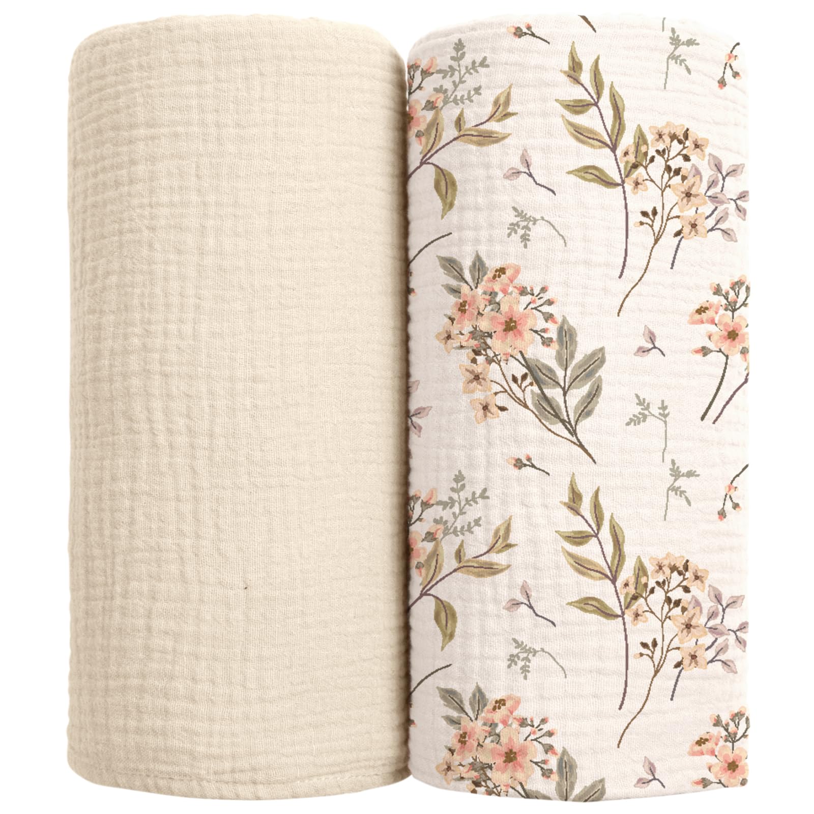 Lulumoon Muslin Swaddle Blanket floral print white, soft cotton for newborn comfort