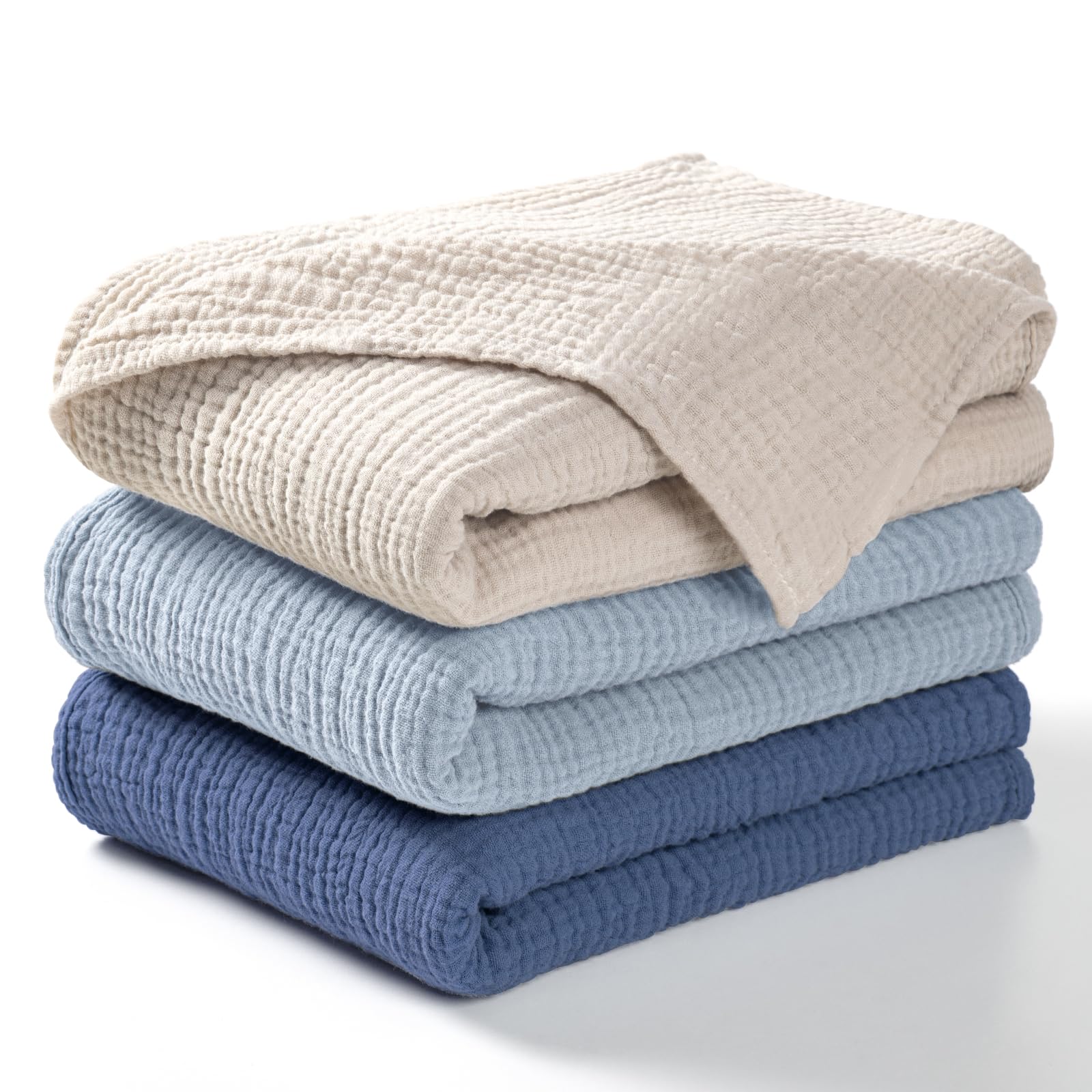 lulumoon muslin swaddle blanket navy 3pack closeup of soft breathable cotton fibers