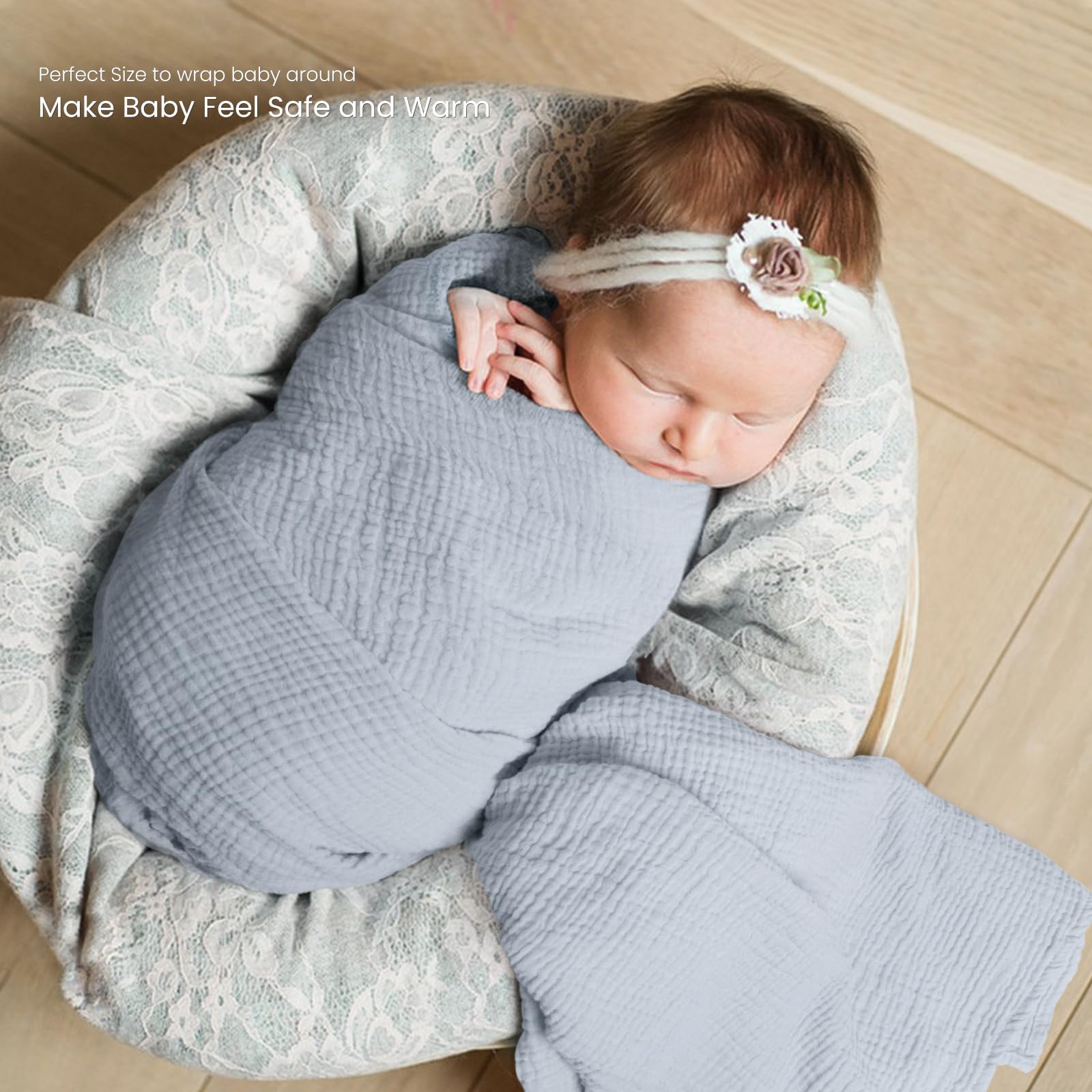 lulumoon muslin swaddle blanket navy 3pack flat view shows 40x40 inch size