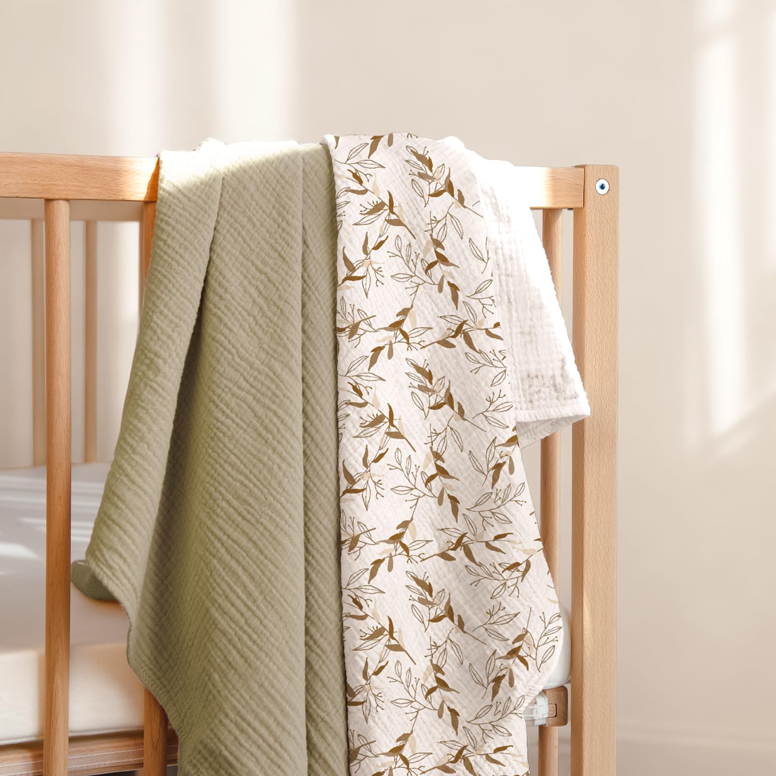 lulumoon muslin swaddle blanket olive branche baby snugly wrapped for comfort