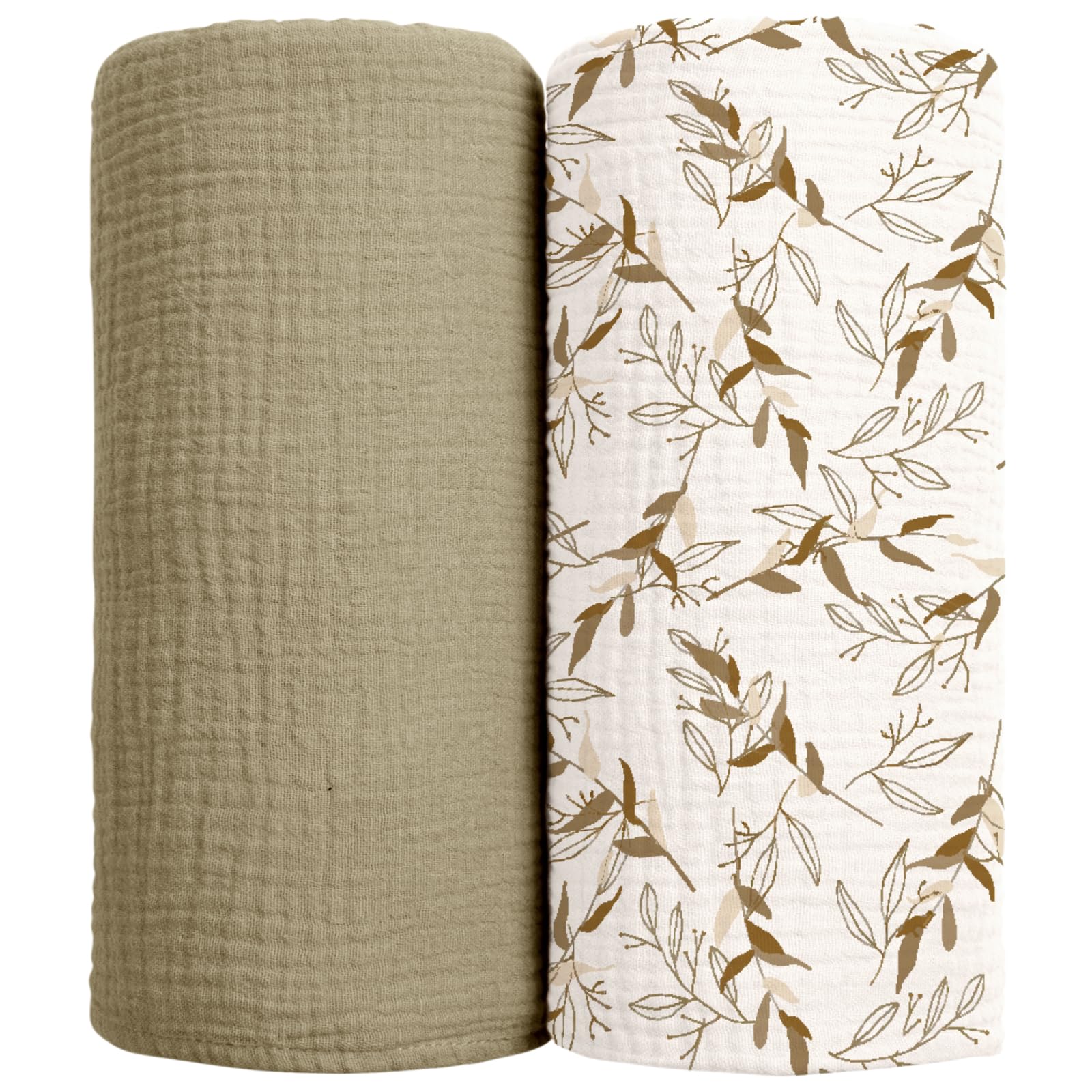 lulumoon muslin swaddle blanket olive branche close-up shows soft breathable cotton