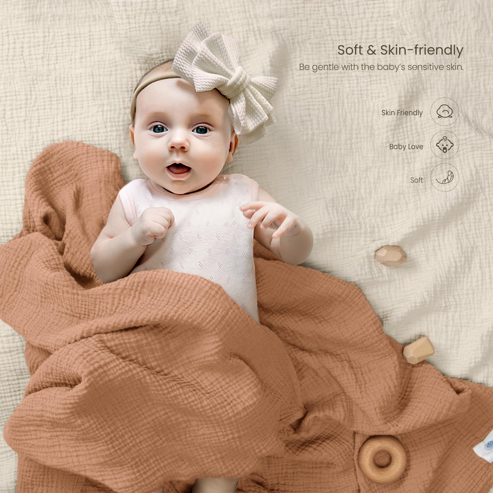 Flat lay of Lulumoon Swaddle Olive showing 40x40 inches size.