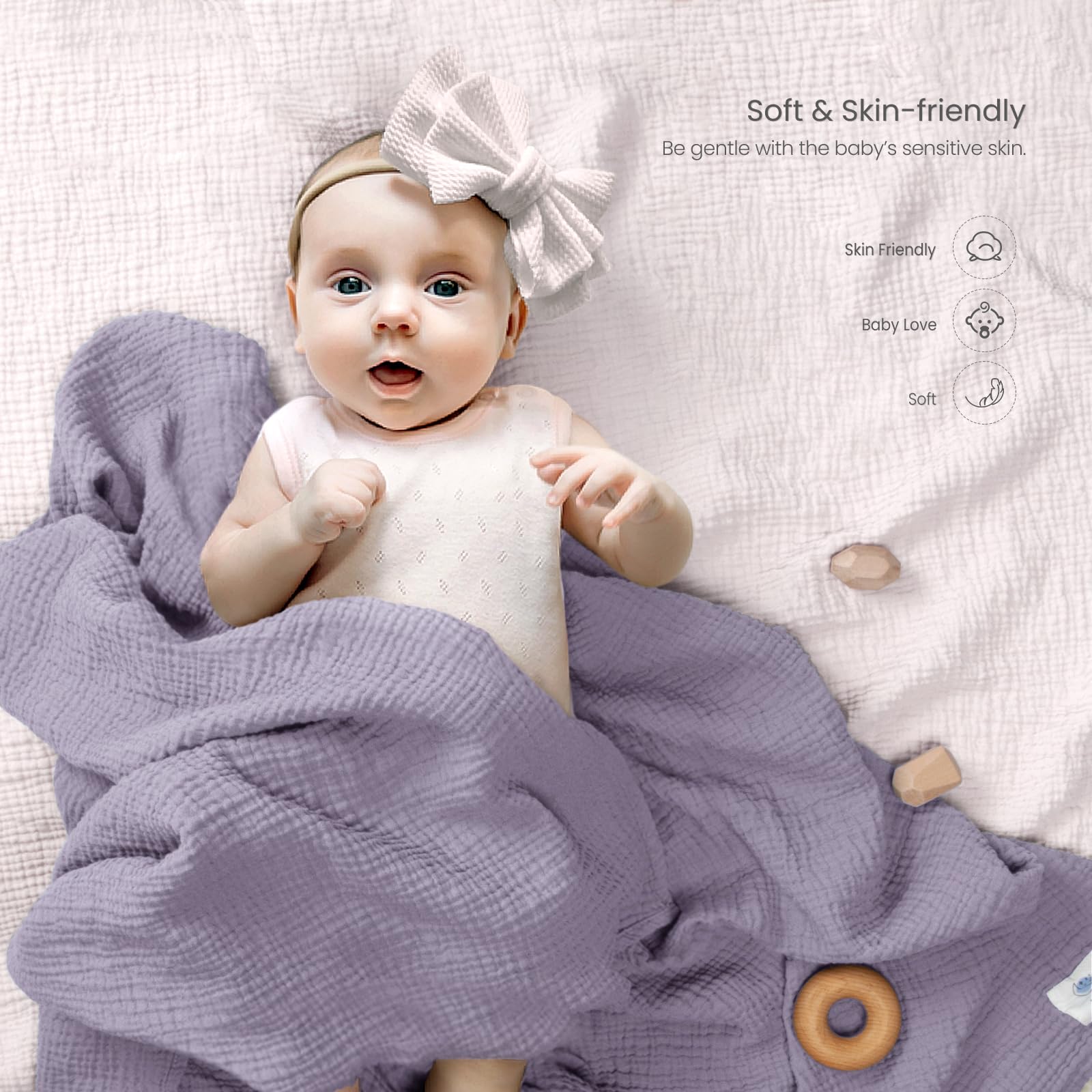 lulumoon muslin swaddle blanket purple color offers cozy breathable fabric