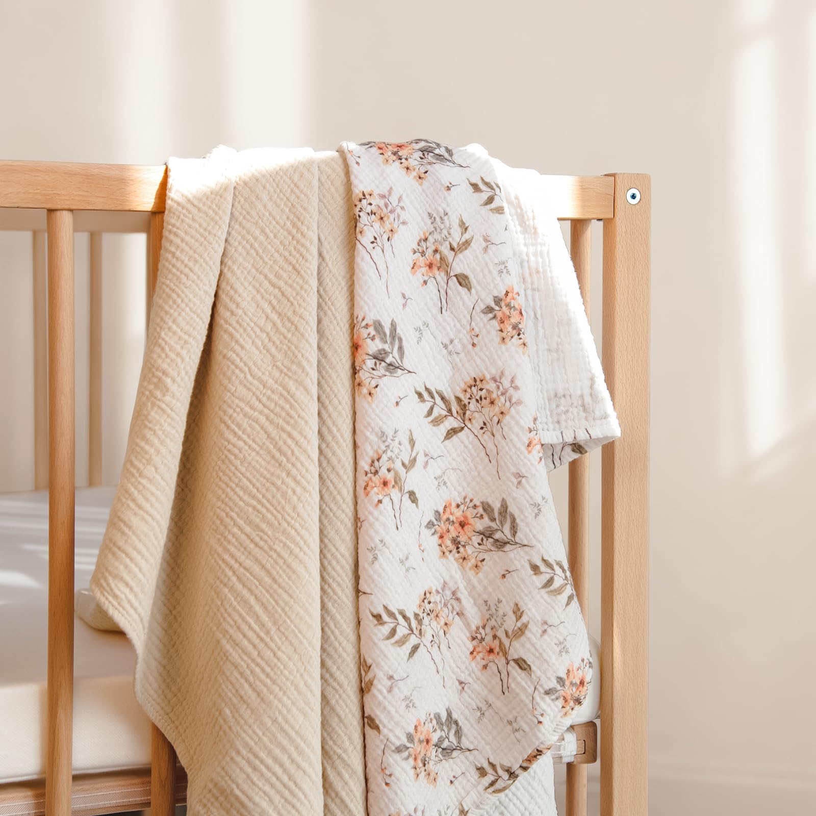 Lulumoon Muslin Swaddle Blanket closeup, breathable fabric for gentle sleep