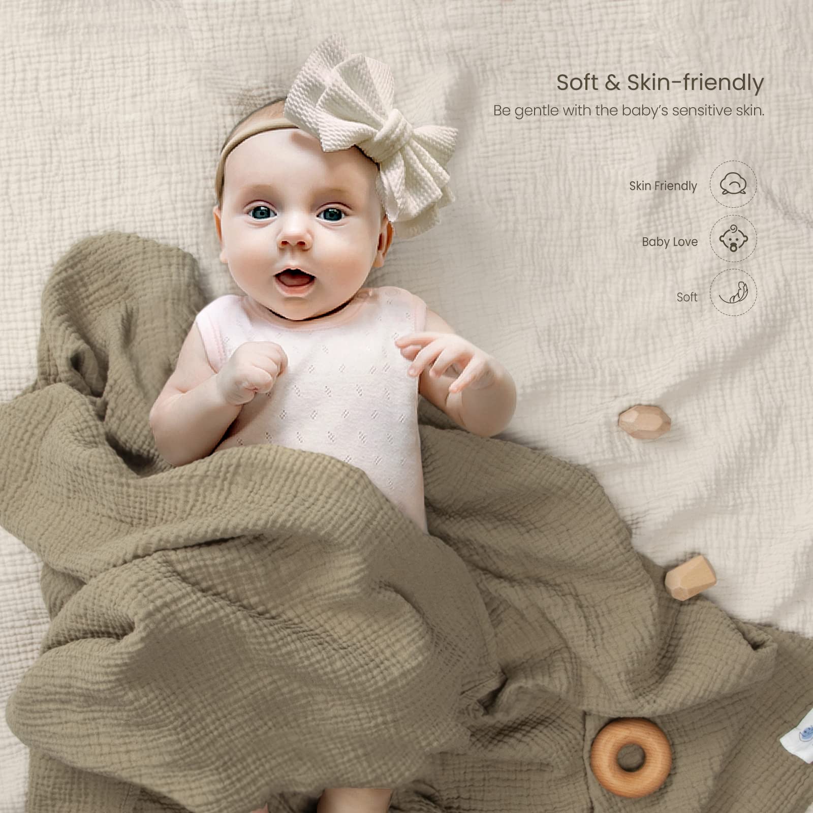 lulumoon muslin swaddle olive breathable fabric supports comfortable daytime use.