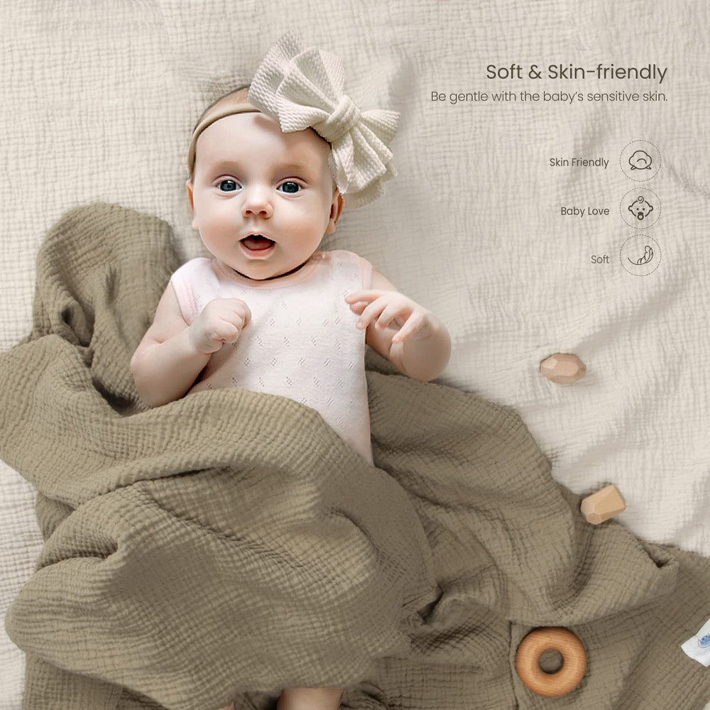 lulumoon muslin swaddle olive breathable fabric supports comfortable daytime use.