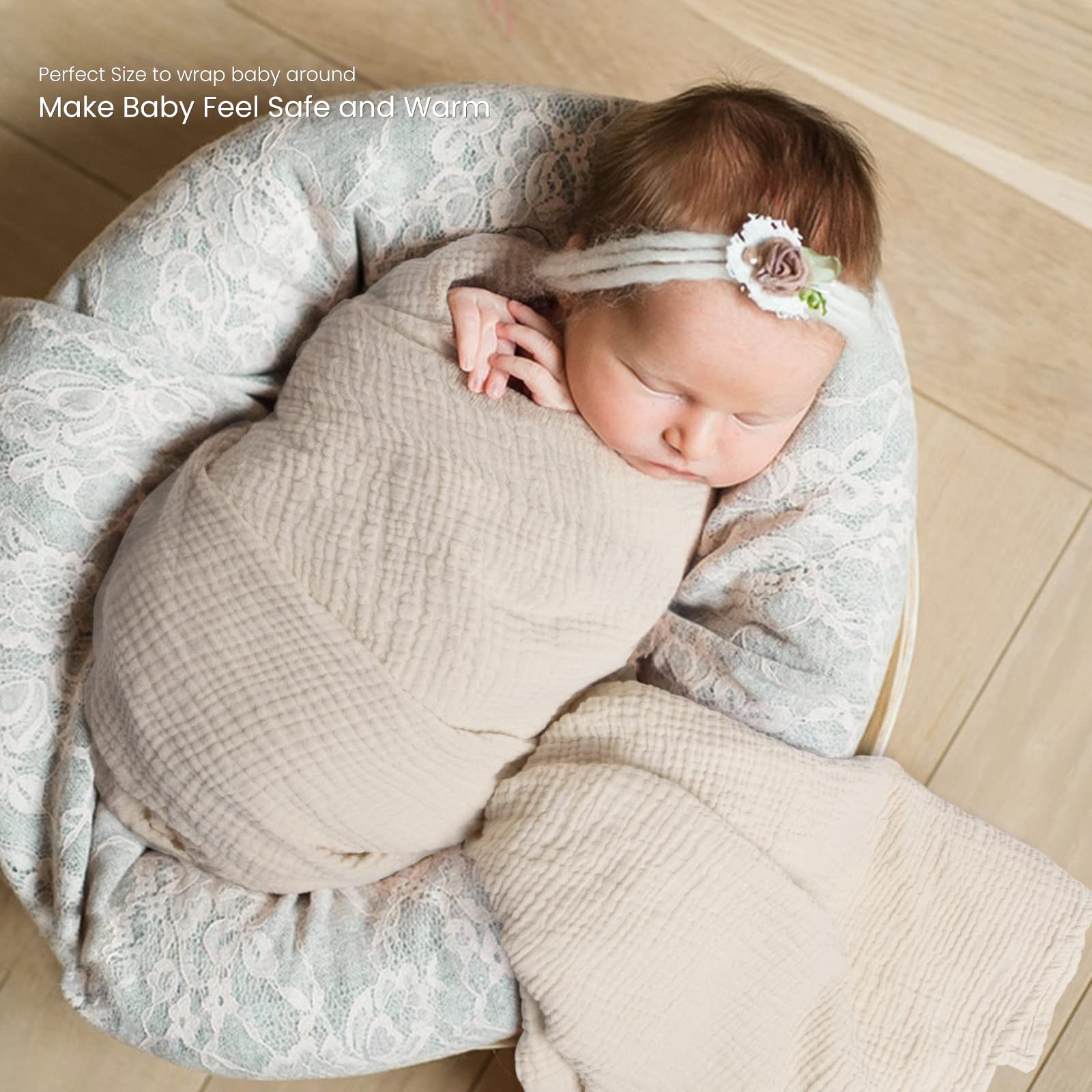 lulumoon muslin swaddle olive wrapped baby sleeping aid with gentle snugness.