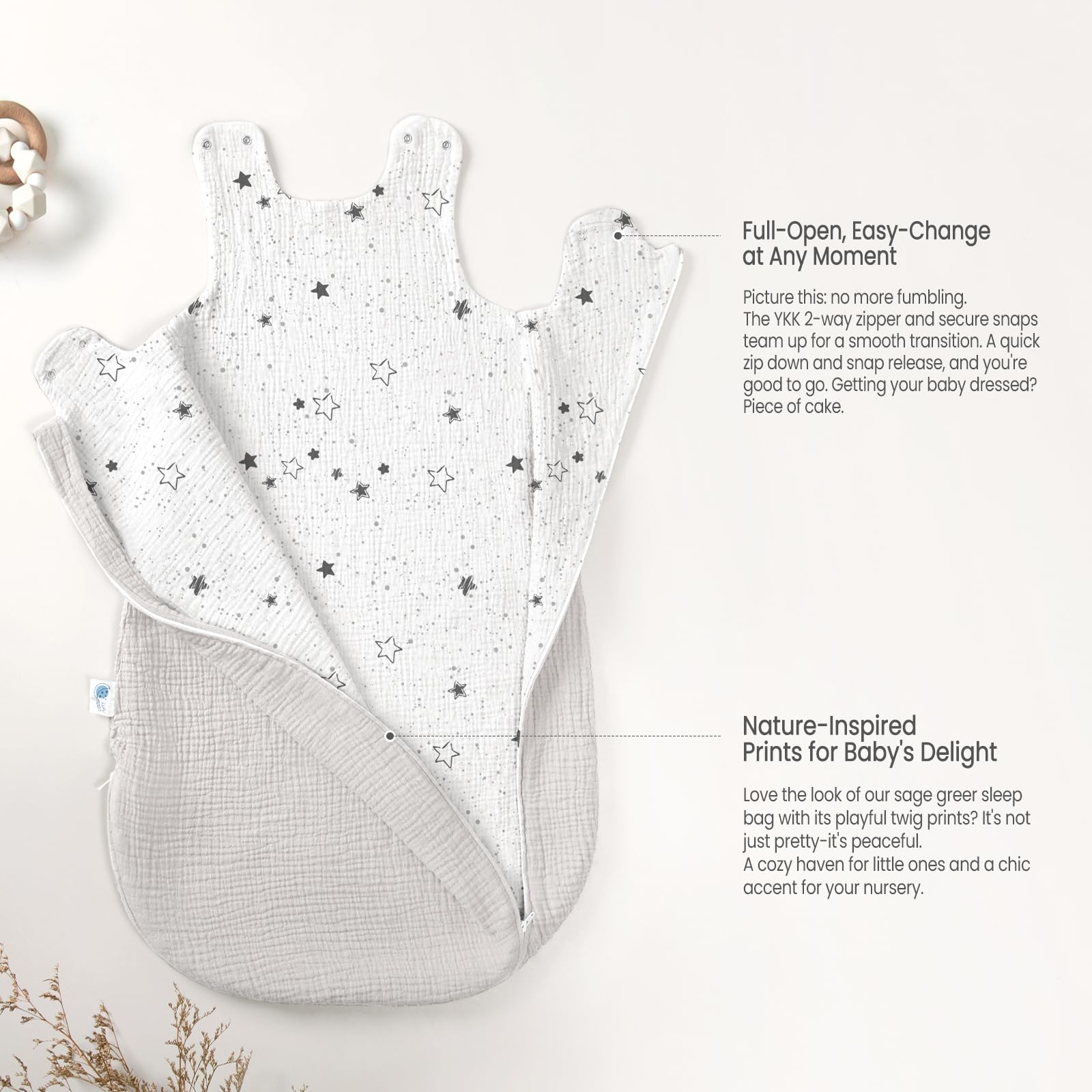 lulumoon Sleep Sack Muslin machine washable keeps softness wash after wash.