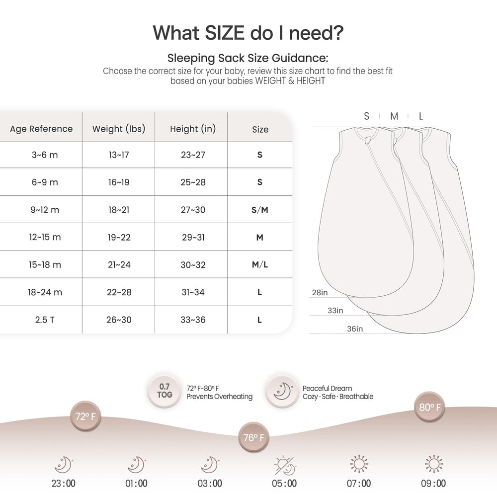 Lulumoon Sleep Sack Muslin 0.7 TOG supports year-round temperature balance.