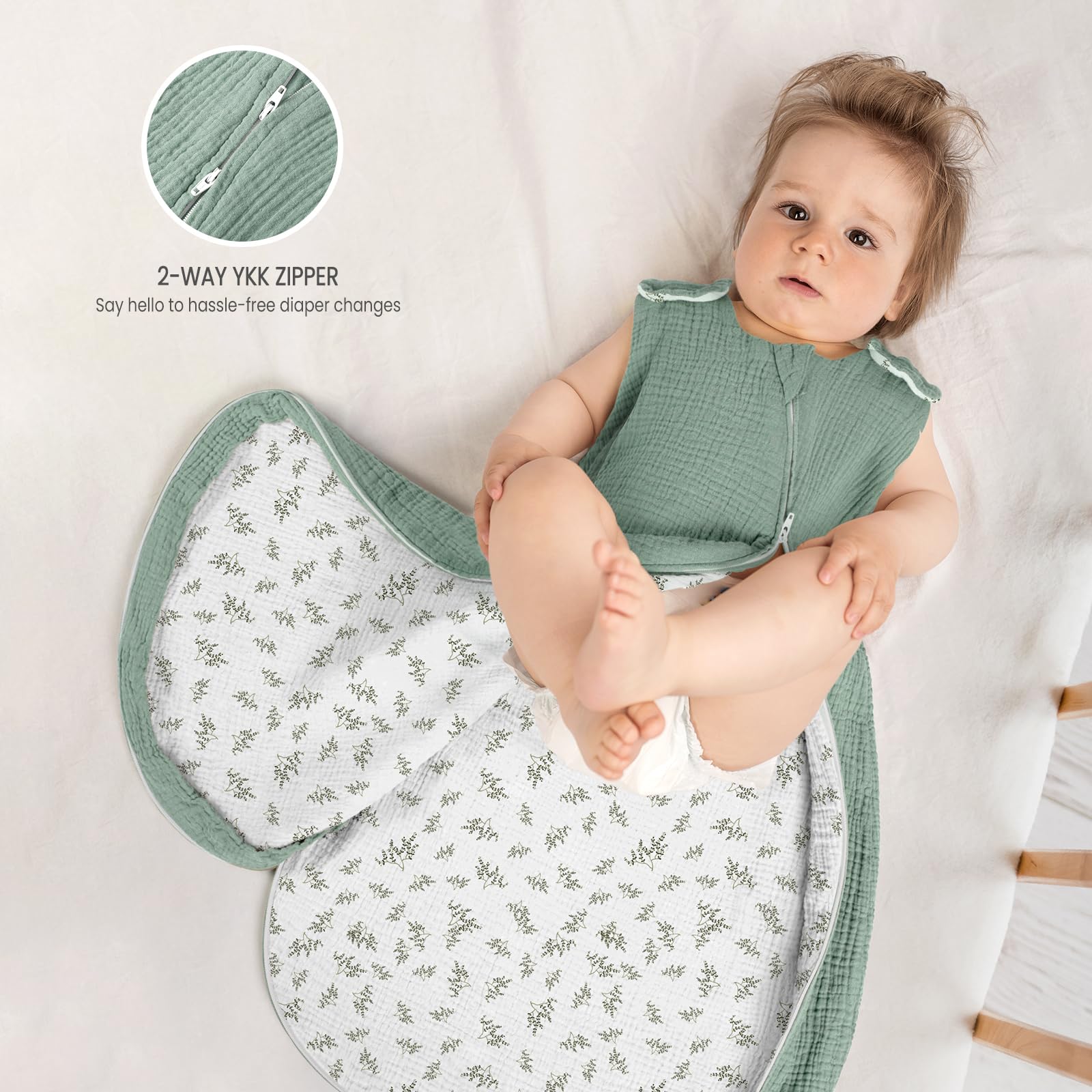 Lulumoon Sleep Sack Muslin 0.7 TOG helps regulate temperature for year-round comfort.