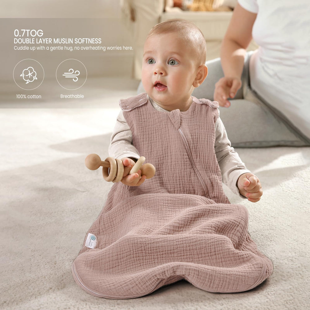 Lulumoon Sleep Sack Muslin nursery-ready design complements any room.