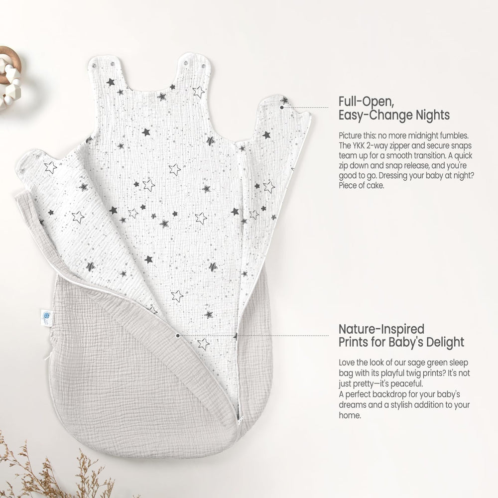lulumoon Sleep Sack Muslin spacious bottom supports playful movement