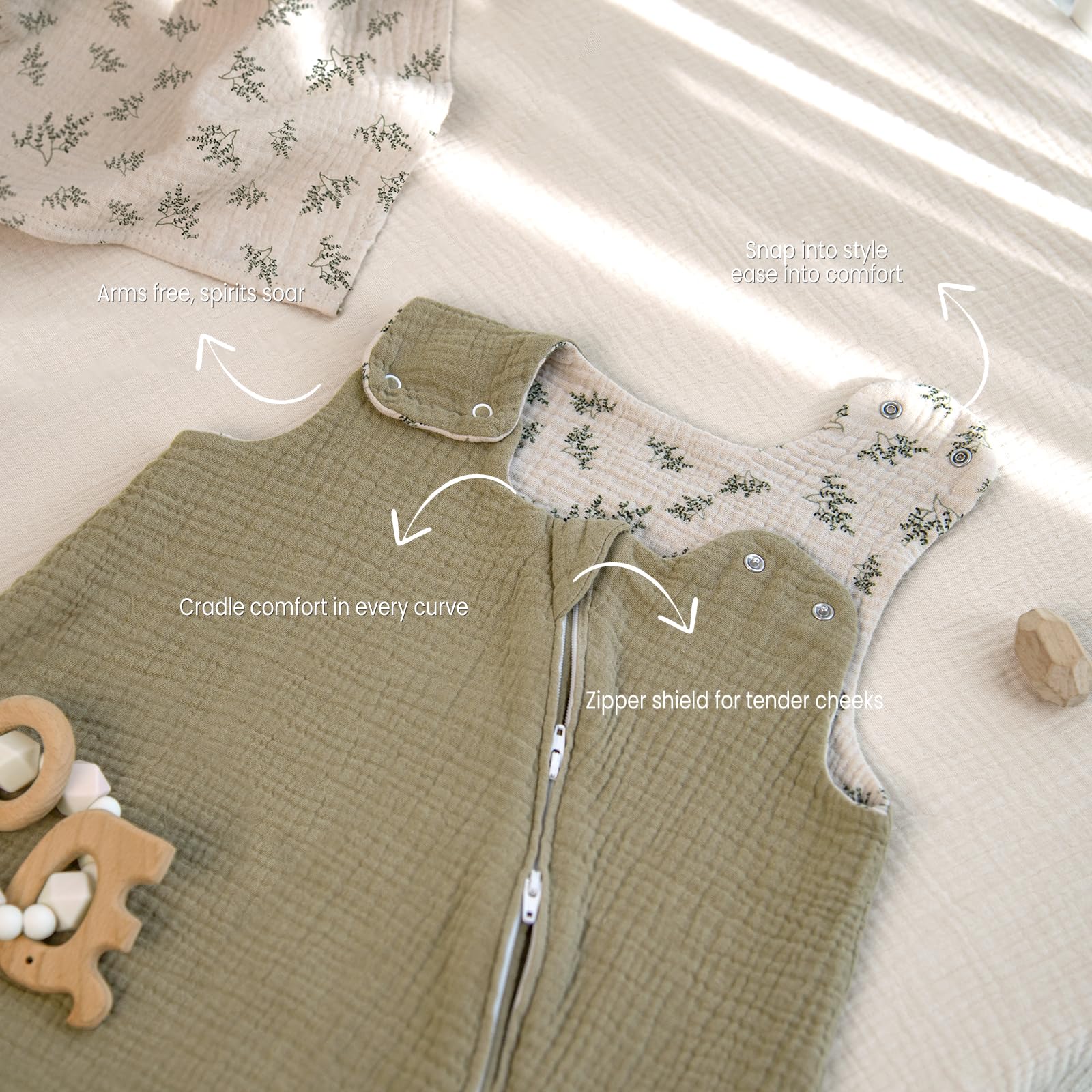 lulumoon Sleep Sack in neutral hues complements any nursery décor.
