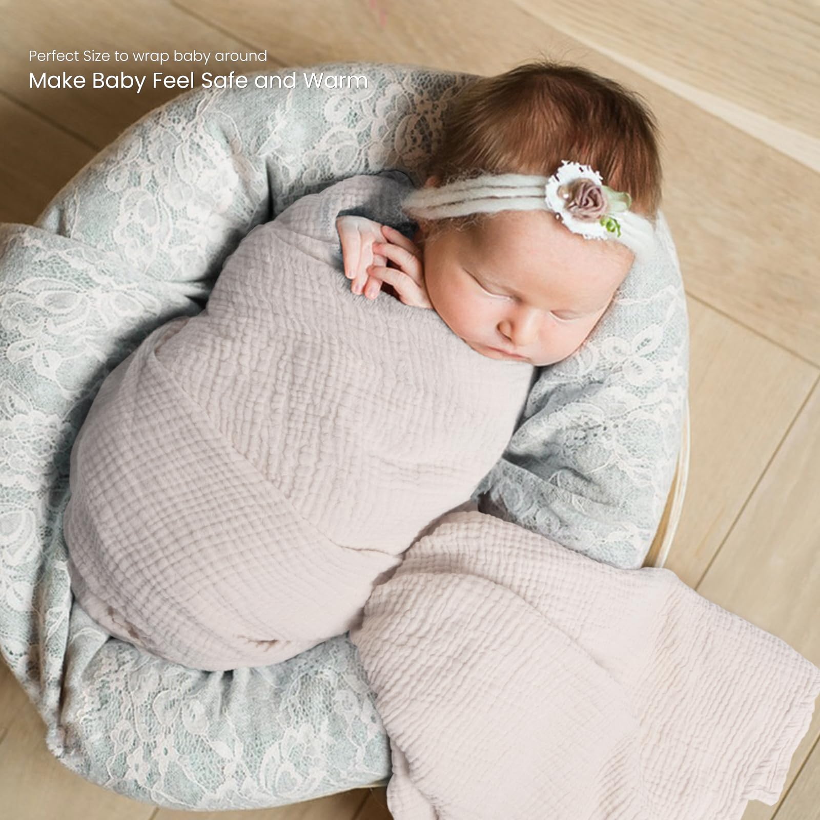 Lulumoon swaddle blanket 40x40 close-up cotton texture for gentle sleep cues.